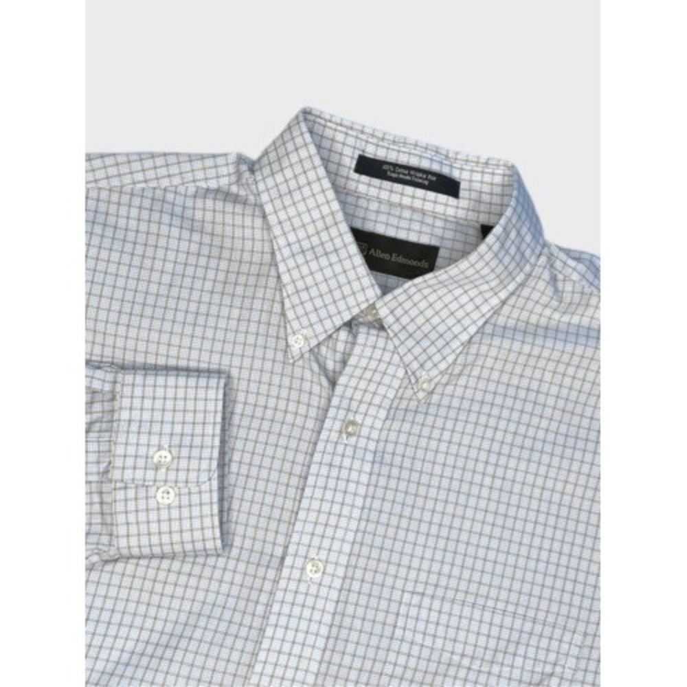 Allen Edmonds Wrinkle Free Blue/Beige Check Long Sleeve Button Up Shirt Men L